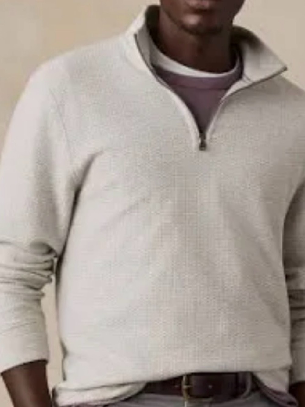Men's Half-Zip Lightweight Knit Sweater in Cream